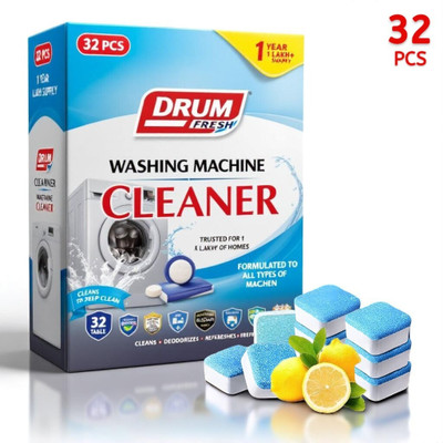 DrumFresh 32Pcs High Quality Washing Machine Shine + Protect Tabs Detergent Powder (Lemon)(32 g)