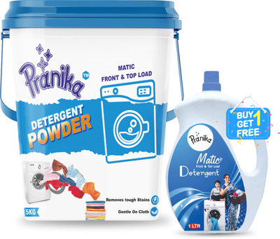 PRANIKA detergent powder with 1 Ltr detergent liquid Free ( TOP Load / FRONT Load) Detergent Powder (Active Fresh)(5 kg)