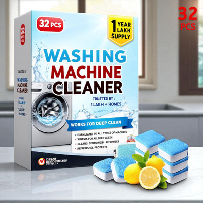 DrumFreshify 32Pcs High Quality Washing Machine Monthly Maintenance Tabs Detergent Powder (Lemon)(32 g)