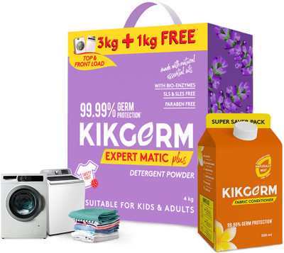 Kikgerm Naturally Best TOP & FRONT LOAD Detergent Powder + Fabric Conditioner 4 KG+500ML Detergent Powder (Lavender)(4.5 kg)
