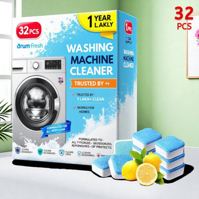 DrumFrresh 32Pcs High Quality Washing Machine Descaling Drum Tablet Detergent Powder (Lemon)(32 g)