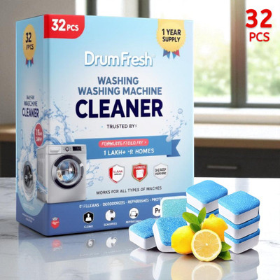 DrumFressh 32Pcs High Quality Washing Machine Strong Foam Tablets Detergent Powder (Lemon)(32 g)
