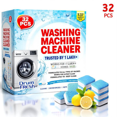 DrumFresh 32Pcs High Quality Washing Machine 2-in-1 Cleaner Tablets Detergent Powder (Lemon)(32 g)