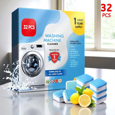 DrumFressh 32Pcs High Quality Washing Machine Front + Top Load Use Detergent Powder (Lemon)(32 g)