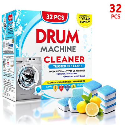 DrumFresh 32Pcs High Quality Washing Machine Strong Foam Tablets Detergent Powder (Lemon)(32 g)