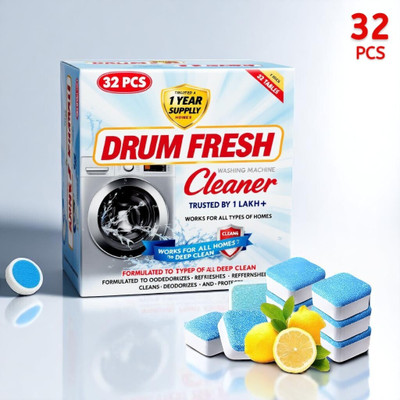 DrumFresh 32Pcs High Quality Washing Machine Smart Clean System Detergent Powder (Lemon)(32 g)