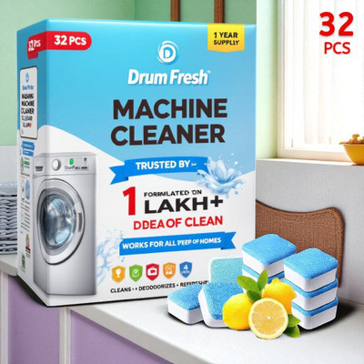 DrumFrresh 32Pcs High Quality Washing Machine Max Cleaning Boost Detergent Powder (Lemon)(32 g)