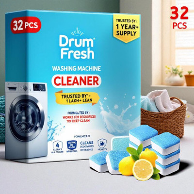 DrumFrresh 32Pcs High Quality Washing Machine Anti Limescale Tabs Detergent Powder (Lemon)(32 g)