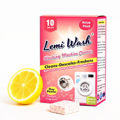 Lemi Wash Descaler Washing Machine Cleaner Tablets – Front & Top Load, 10 Tabs (20g Each) Detergent Powder (Lemon)(200 g)