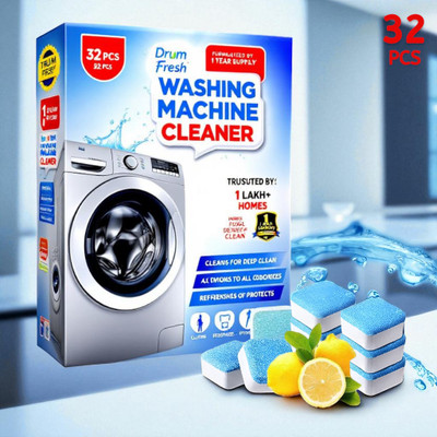 DrumFreshify 32Pcs High Quality Washing Machine 2-in-1 Cleaner Tablets Detergent Powder (Lemon)(32 g)