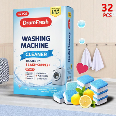 DrumFrresh 32Pcs High Quality Washing Machine Tough on Grime Detergent Powder (Lemon)(32 g)