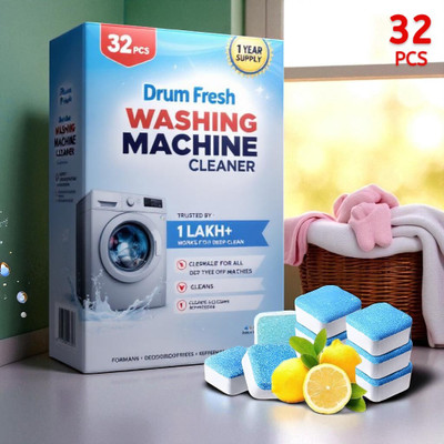 DrumFrresh 32Pcs High Quality Washing Machine Drum Protection Tabs Detergent Powder (Lemon)(32 g)