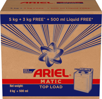 Ariel Matic Detergent Powder Top Load- 8kg+500ml Liquid free Detergent Powder(8 kg)