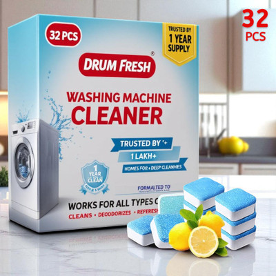 DrumFressh 32Pcs High Quality Washing Machine Safe on Machine Parts Detergent Powder (Lemon)(32 g)