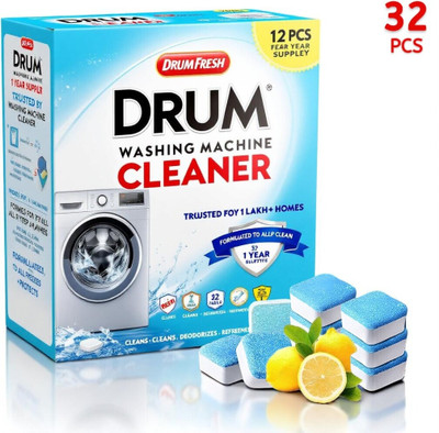 DrumFresh 32Pcs High Quality Washing Machine Essential Machine Tabs Detergent Powder (Lemon)(32 g)