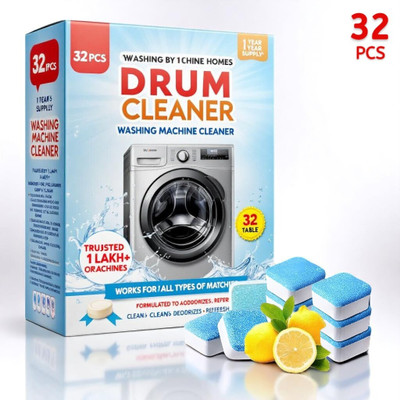 DrumFresh 32Pcs High Quality Washing Machine Safe for Daily Use Detergent Powder (Lemon)(32 g)