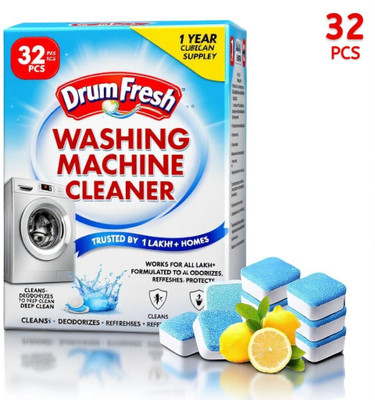 DrumFresh 32Pcs High Quality Washing Machine Shine Restore Tablets Detergent Powder (Lemon)(32 g)