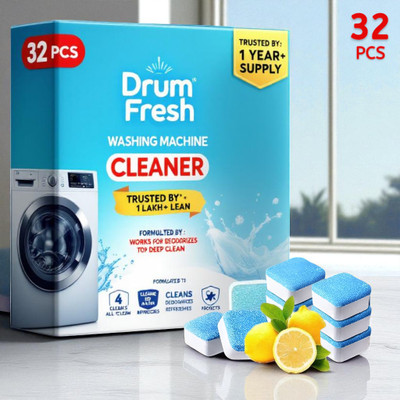 DrumFressh 32Pcs High Quality Washing Machine Safe for Daily Use Detergent Powder (Lemon)(32 g)