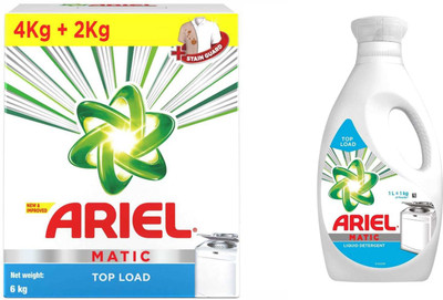 Ariel Matic Top Load Detergent Combo (Powder + Liquid) – 4 + 2 KG Washing Powder with 1 Liter Matic Liquid Free Detergent Powder(6 kg)