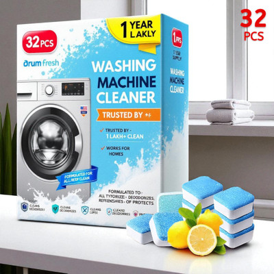 DrumFreshi 32Pcs High Quality Washing Machine High Efficiency Tablets Detergent Powder (Lemon)(32 g)