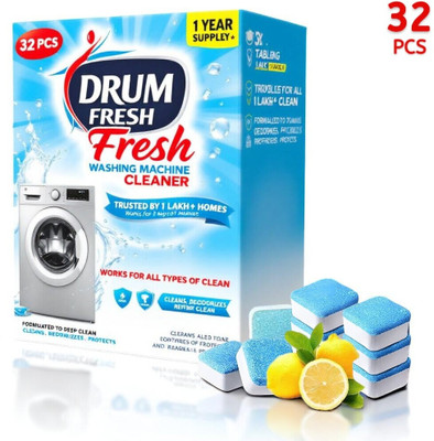 DrumFresh 32Pcs High Quality Washing Machine Smart Cleaning Action Detergent Powder (Lemon)(32 g)