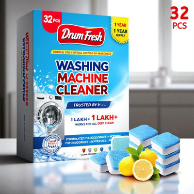 DrumFreshi 32Pcs High Quality Washing Machine Dual Action Formula Detergent Powder (Lemon)(32 g)