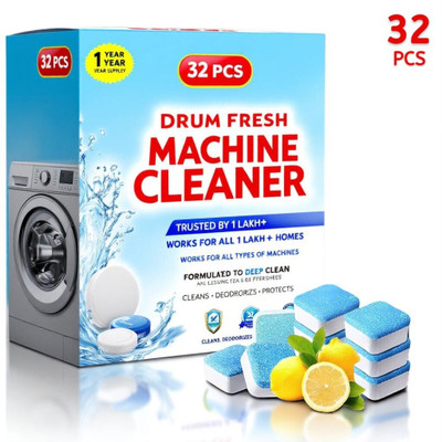 DrumFresh 32Pcs High Quality Washing Machine Advanced Clean Formula Detergent Powder (Lemon)(32 g)