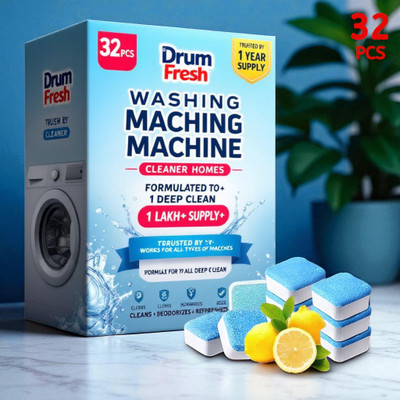 DrumFreshify 32Pcs High Quality Washing Machine Clean Machine Easy Detergent Powder (Lemon)(32 g)