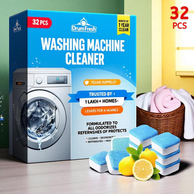 DrumFresh 32Pcs High Quality Washing Machine Refresh Machine Tabs Detergent Powder (Lemon)(32 g)