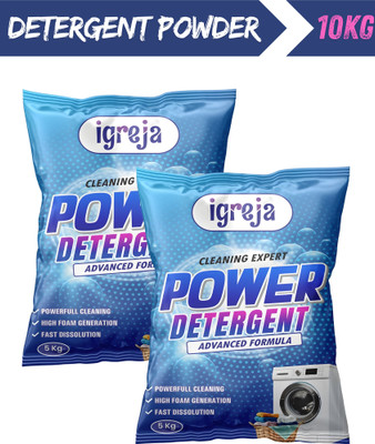 IGREJA Bright Like New Front/Top Load cleaning expert Blue Detergent Powder pouch 10kg Detergent Powder (Fresh)(10 kg)
