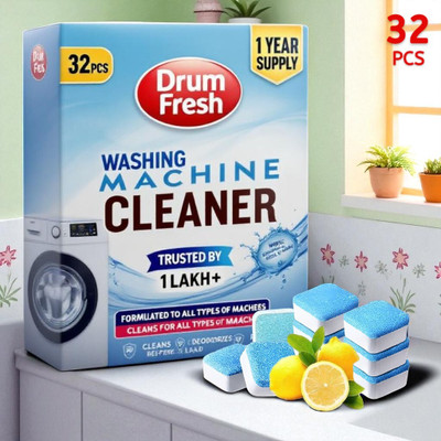 DrumFrresh 32Pcs High Quality Washing Machine Anti Rust Cleaning Tabs Detergent Powder (Lemon)(32 g)