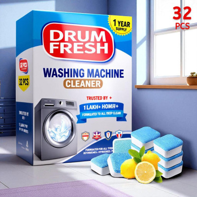 DrumFrresh 32Pcs High Quality Washing Machine Zero Residue Formula Detergent Powder (Lemon)(32 g)