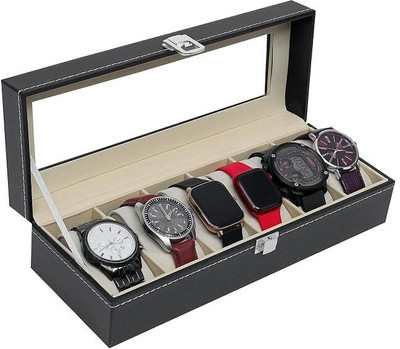 NEWSPARSH Opi Watch Box 6 Slots, Watch Jewellery Display Storage Box Case Organiser Watch Box(Multicolor, Holds 6 Watches)
