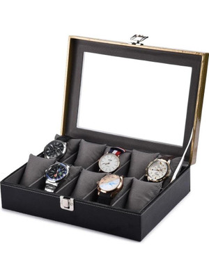 PARALOT New Black & Tan Color watch box for 10 watches Watch Box(Black & Tan, Holds 10 Watches)