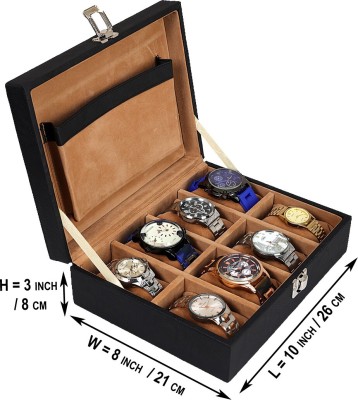 Leatherworld Watch Storage Box Watch Organizer Watch case Watch Collection Set 8 Slot Watch Box(Black, Holds 8 Watches)