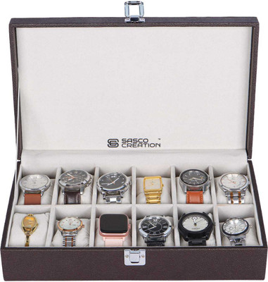 Sasco Creation Premium PU Leather Watch Organizer for Stylish and Secure Storage Watch Box(Brown, Holds 12 Watches)
