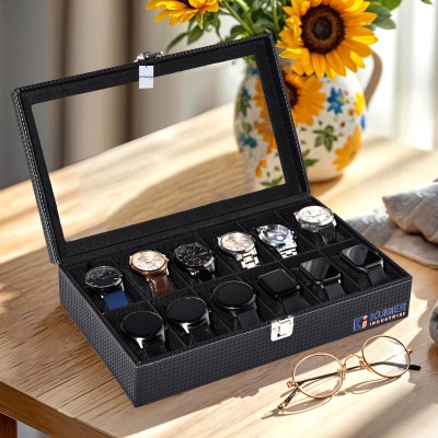 HOMESTIC Premium Faux Leather Wrist Organiser Watch Box(Black, Holds 12 Watches)