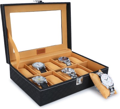 LEDO Watch Box Case Organizer in Watches for Men and Women with Transparent Watch Box(Black & Beige, Holds 10 Watches)