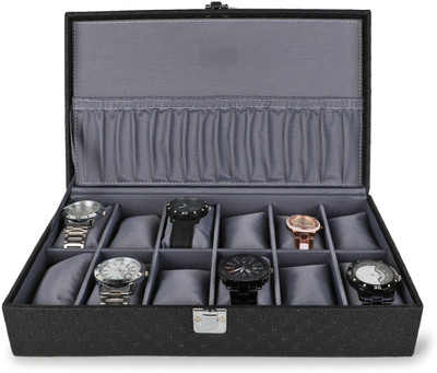 ALAWO Watch Box Organizer Holder for Men & Women 12 slots of watches Black and Gray Watch Box(Black, Holds 12 Watches)