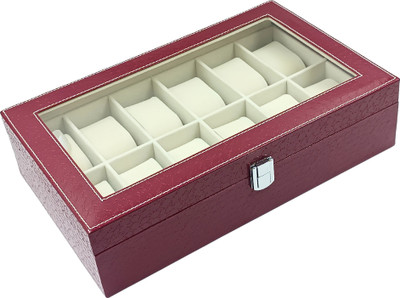 NESTED AURA Watch Box Organizer, 12 Slot ,Elegant Faux Leather, Soft Removable Pillows Watch Box(Cherry, Holds 12 Watches)