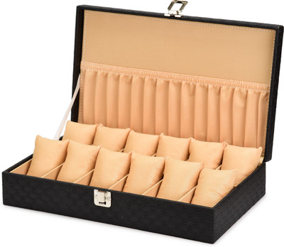 Alika Royal Black Watch Case, Watch Organiser for Men`s and Women`s Watch Box(Black, Beige, Holds 12 Watches)