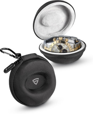 RAEGR Travel Watch Case & Organizer | Single Storage Watch Box with Zipper Watch Box(Black, Holds 1 Watch)