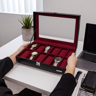 ChestKraft Black Thread Stitch CK-205R PU Watch Box