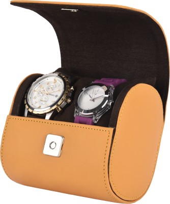 Essart Premium 2 Slot Watch Keeping Box for Men Women PU Leather Watch Organizer Watch Box(Mustard, Holds 2 Watches)