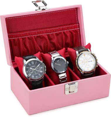 STORESHINE SS-WB-05-PKMH-3 Watch Box(Pink, Maroon, Holds 3 Watches)