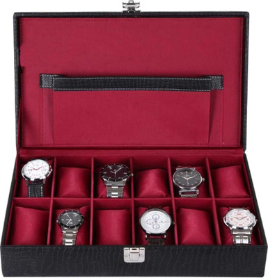 WATCHHUT Watch Case For Men & Women, Watch Storage Box, Watch Organizers Case Watch Box(Red, Black, Holds 12 Watches)