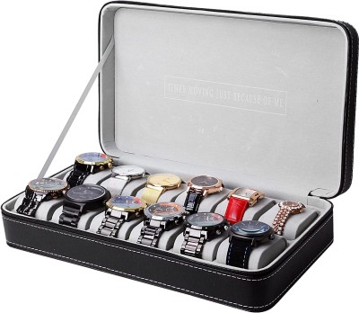 BUCKETLIST Leather Watch Storage Box with Finish and Glass Window Metal Lock Watch Box(Black, Holds 12 Watches)