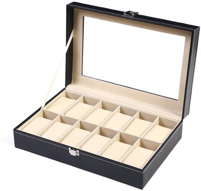 HANDCUFFS 12 Slots Watch Display Box Leather Watches Organizer Case Watch Box(Black, Holds 12 Watches)