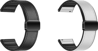 ACM WSM28P22BKWT3866 Pack of 2 Watch Strap Leather Magnetic Silicone 22mm for Maxima Max Pro Stellar Smartwatch (Black/White) Smart Watch Strap(Mullti Color)