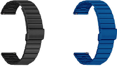ACM WSM20H22BKBL2957 Pack of 2 Watch Strap Adjustable Steel 22mm for Amazfit Pop 2 Smartwatch (Black/Blue) Smart Watch Strap(Mullti Color)